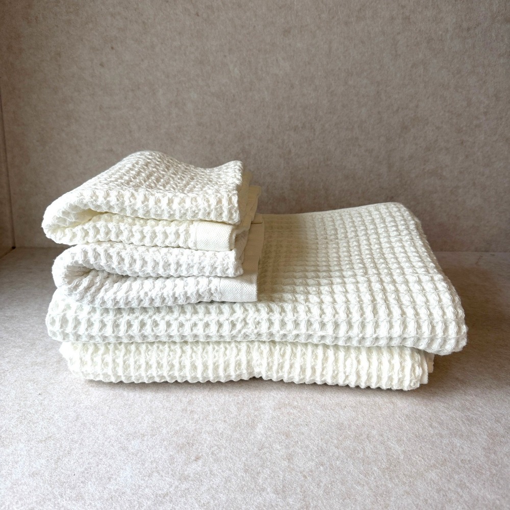 Onsen Supima Waffle 4pc Bath Towel Bundle White NWOT